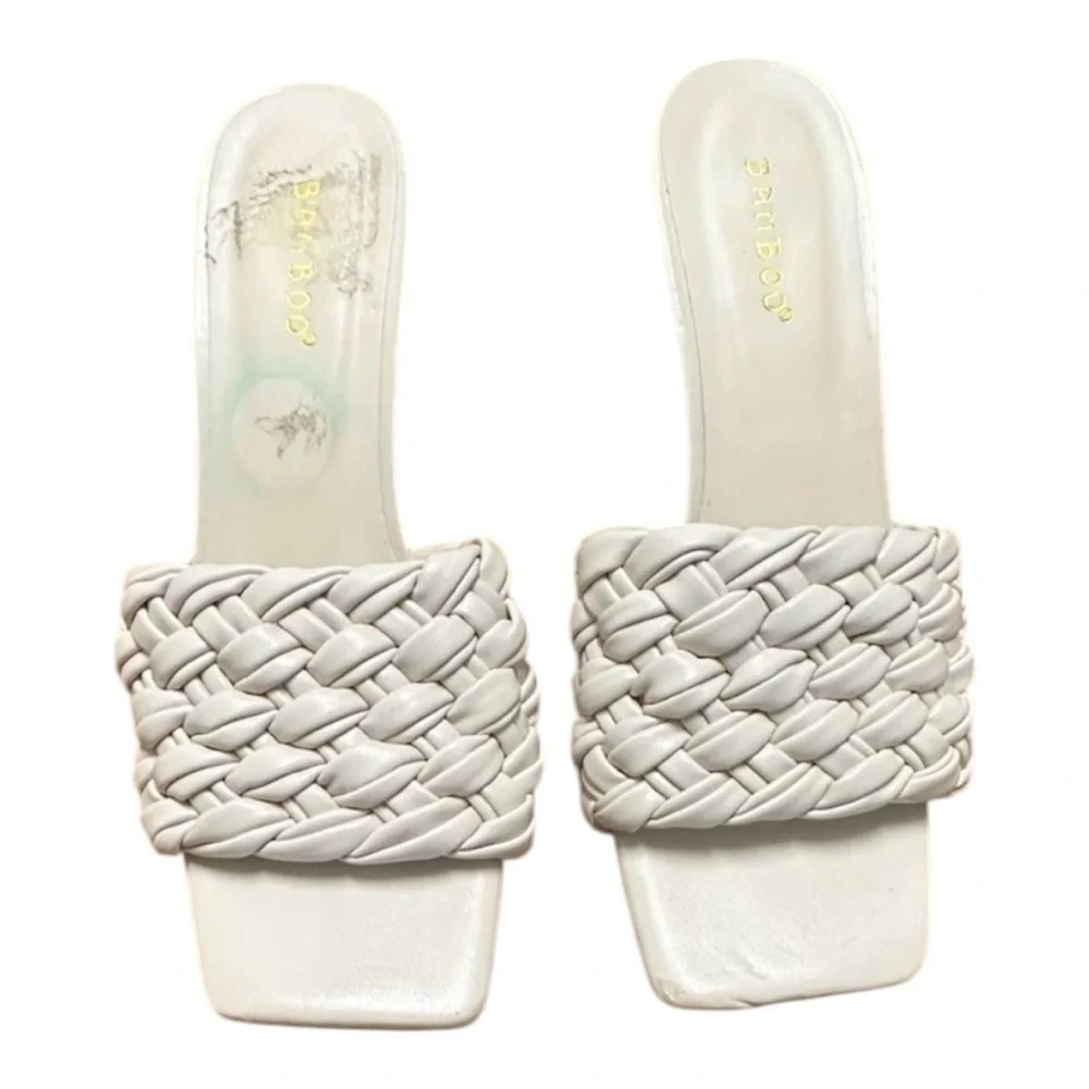 Bamboo braided off white sandals